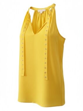 Michael Kors Yellow Sleeveless‎ V-Neck Flowy Blouse Halter Top Size Small